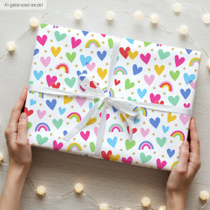 Süße Regenbogen-Herzen-Sterne-Feier Valentinstag Geschenkpapier