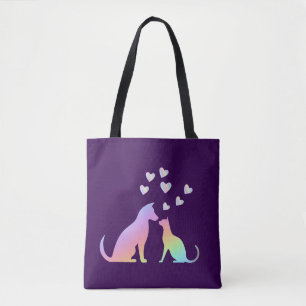 Süße Regenbogen-Katze und Hund-Silhouette Liebe Li