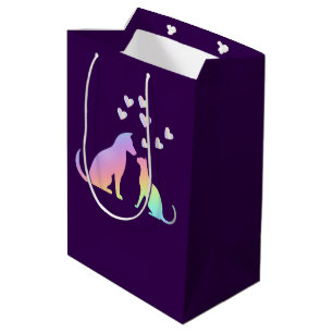 Süße Regenbogen-Katze und Hund-Silhouette Liebe Li Mittlere Geschenktüte