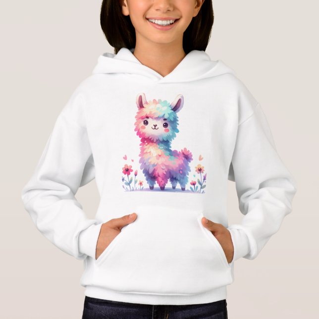 Süße Regenbogen-Lama-Fantasy-Kunst Hoodie (Vorderseite)
