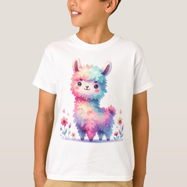 Süße Regenbogen-Lama-Fantasy-Kunst T-Shirt (Vorderseite)
