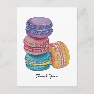 Süße Regenbogen-Macarons in Aquarell Postkarte
