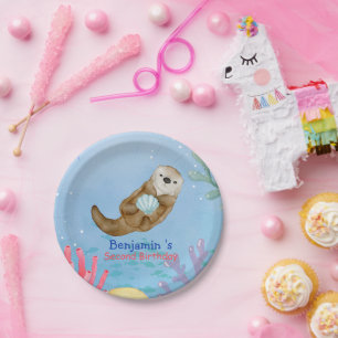 Süße Regenbogen-Otter-Jakobsmuscheln Geburtstagsfe Pappteller