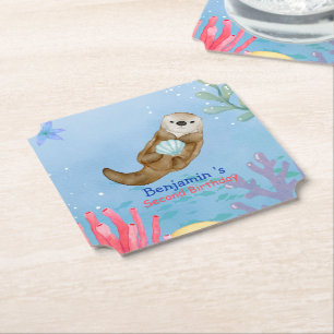 Süße Regenbogen-Otter-Jakobsmuscheln Geburtstagsfe Untersetzer