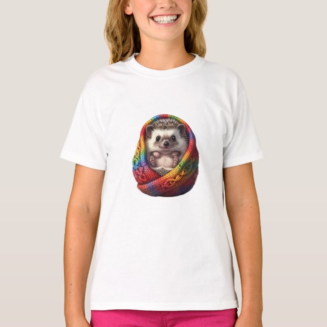 Süße Regenbogen-Schal-Igel-Kinder T-Shirt (Vorderseite)