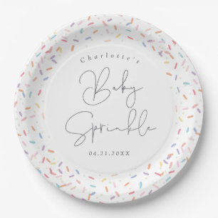 Süße Regenbogen-Sprinkles-Baby-Sprinkle-Party Pappteller