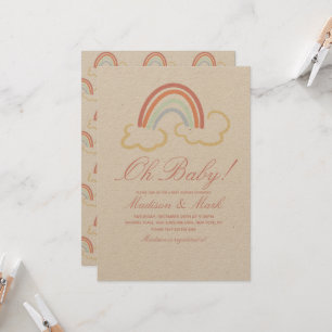 Süße Regenbogen-Wolken-Kritzel-Baby-Party Rustikal Einladung