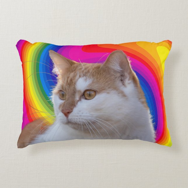 Süße Regenbogenfarbene Katzenfoto Dekokissen (Vorderseite)