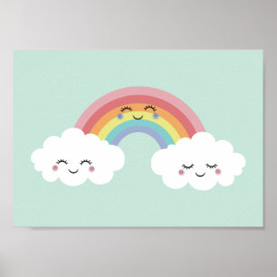 Süße Regenbogenwolken Kinderzimmer Poster Druck