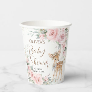 Süße Reh-Rosé-Blumen-Baby-Party Pappbecher