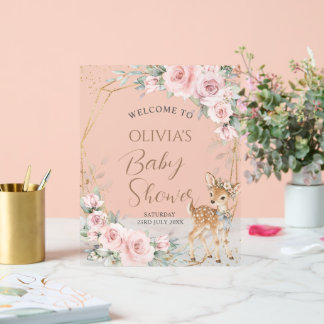 Süße Reh-Rosé-Blumen-Baby-Shower-Begrüßung Acrylschild