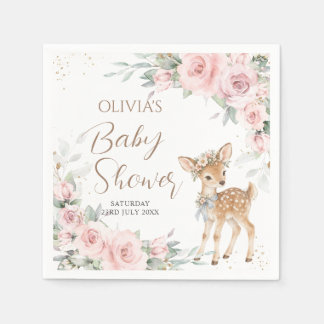 Süße Reh-Rosé-Blumen-Baby-Shower-Begrüßung Serviette