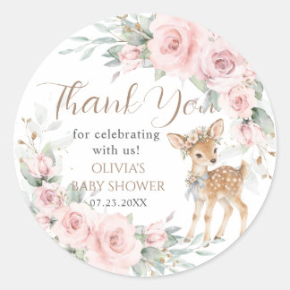 Süße Reh-Rosé-Blüten-Babyparty-Geschenk Runder Aufkleber