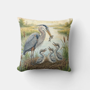 Süße Reiher-Mama und Küken Fluss- und Seetiere Kissen