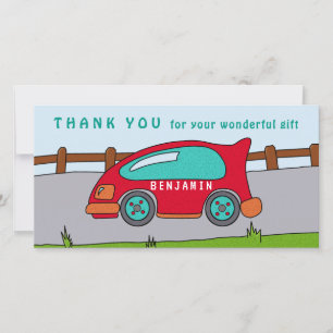 Süße Rennwagen-Rot-Jungen-Geburtstags-Dankeskarten Dankeskarte