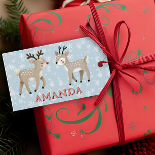 Süße Rentier-Schneeflocken Kinder Name Weihnachten Geschenkanhänger