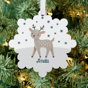 Süße Rentier-Schneeflocken Name Weihnachten Ornament Karte
