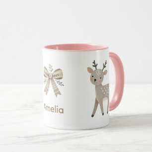 Süße Rentiere & Bogen Zeichnung Weihnachtsname Tasse