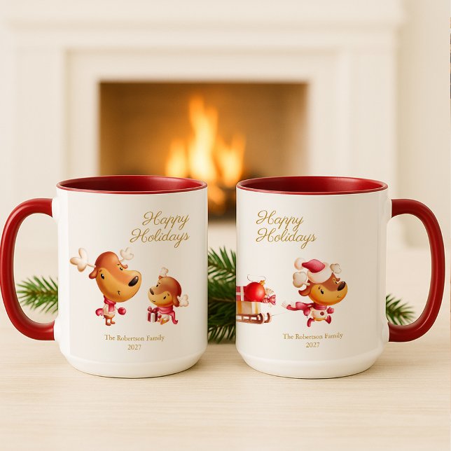 Süße Rentiere Frohe Feiertage Personalisiert Tasse (Von Creator hochgeladen)