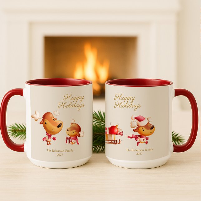 Süße Rentiere Frohe Feiertage Personalisiert Tasse (Von Creator hochgeladen)