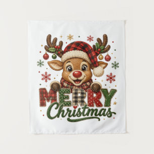 Süße Rentiere Frohe Weihnachten Wandteppich
