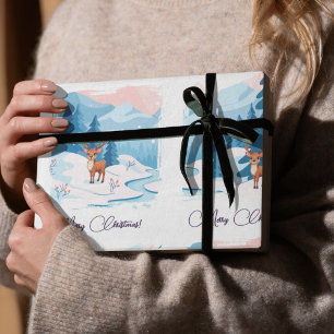 Süße Rentiere in einer winterlichen Landschaft  Geschenkpapier