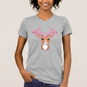 Süße Rentiere mit rosa Blumen T-Shirt