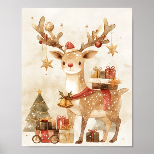 Süße Rentiere mit Weihnachtsgeschenken Wandkunst D Poster