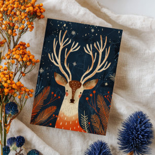 Süße Rentiere Rustikale Wald-Weihnachts-Postkarte Postkarte