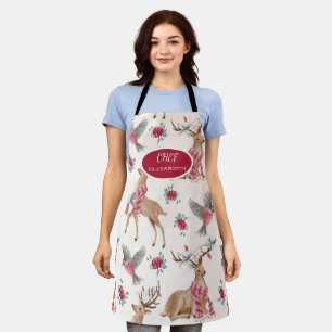 Süße Rentiere, Vögel, Blumen Schürze