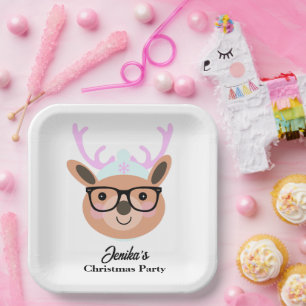 Süße-Rentiere-Weihnachtsfeier Schal Mütze Brille   Pappteller