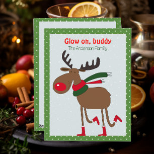 Süße Rentiere Weihnachtsgruß grüne Retro-Postkarte Feiertagskarte