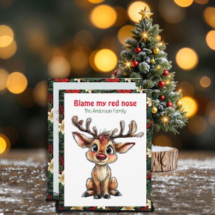 Süße Rentiere Weihnachtswunsch rote Retro-Weihnach Feiertagskarte