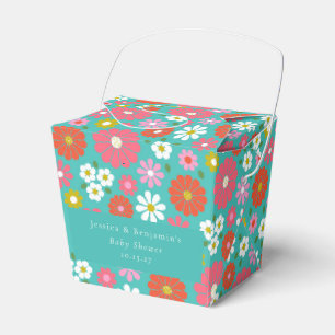 Süße Retro 60er Blumen Türkis Individuelle Babypar Geschenkschachtel