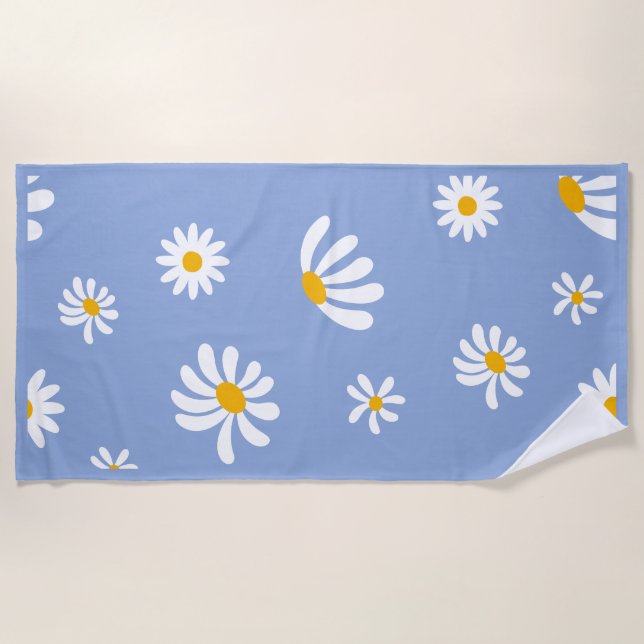 Süße Retro Blau Gelbe Gänseblümchen Strandtuch (Vorderseite)