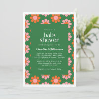 Süße Retro-Blumen Grüne Rosa Babyparty