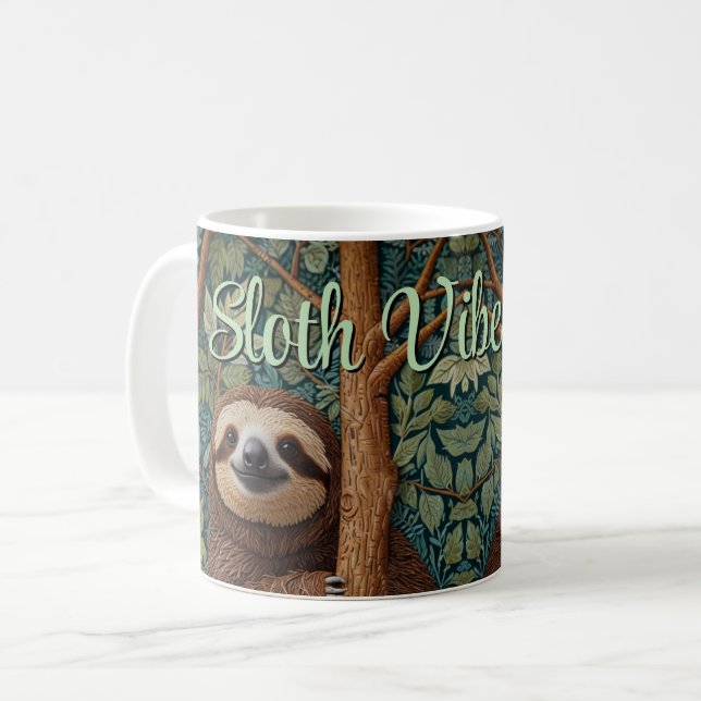 Süße retro Boho lustige Faultier Vibes Only Kaffeetasse (Vorderseite Links)