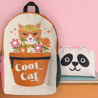 Süße Retro-Cool-Cat-Typografie-Terrakotta-Pflanzkü Bedruckter Rucksack
