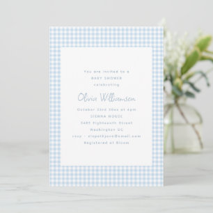 Süße Retro-Eleganz Hellblau Gingham Baby Shower Einladung