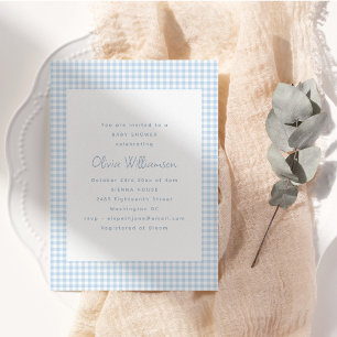Süße Retro-Eleganz Hellblau Gingham Baby Shower Einladung