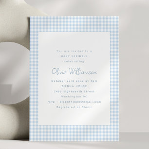 Süße Retro-Eleganz Hellblau Gingham Baby Sprinkle Einladung