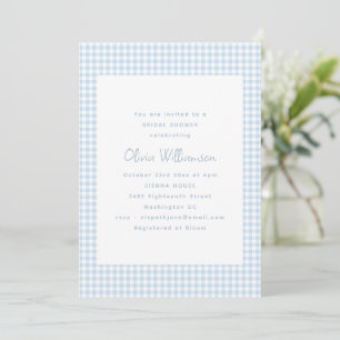 Süße Retro-Eleganz Hellblaue Gingham-Brautparty Einladung