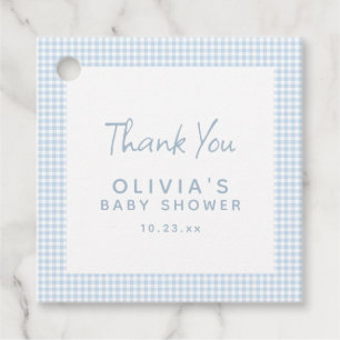 Süße Retro-Eleganz Hellblaukariert Baby Shower Geschenkanhänger