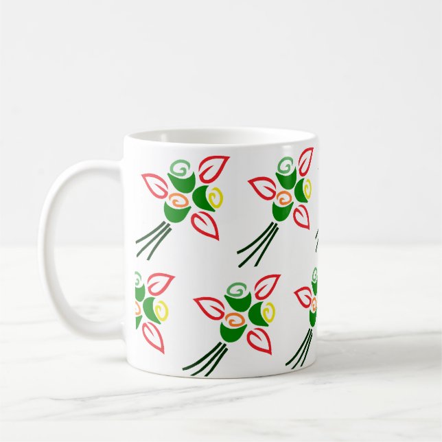 Süße Retro-Frühlingsblumen auf einer Kaffeetasse (Links)