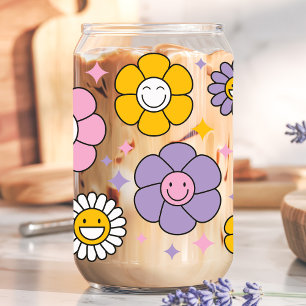 Süße Retro-glückliche Gänseblümchen-Blumen Dosenglas