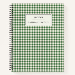 Süße Retro-Grün-Gingham-Karo-Personalisiertes Reze Notizbuch
