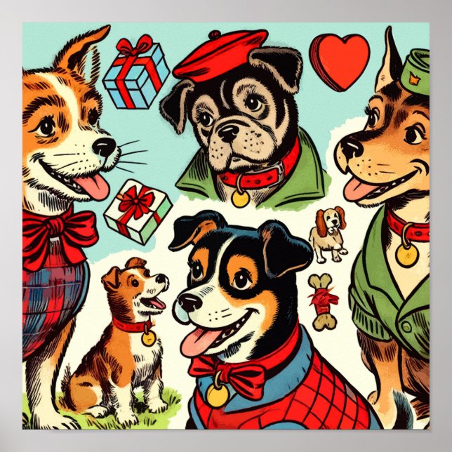 Süße Retro-Hunde-Comics Poster (Vorne)