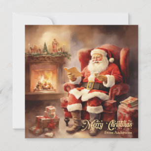Süße Retro-Illustration Santa Claus liest Briefe Feiertagskarte