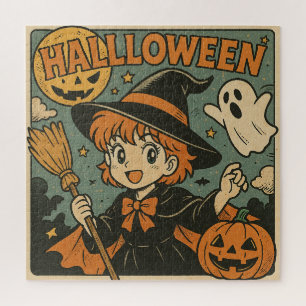 Süße retro-japanische Cartoon-Halloween Puzzle