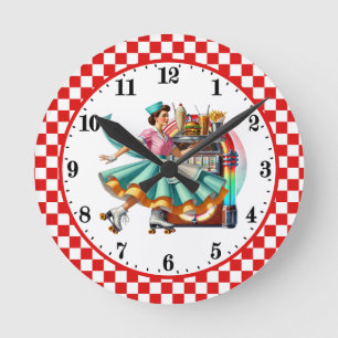 Süße Retro-Jukebox-Server Runde Wanduhr